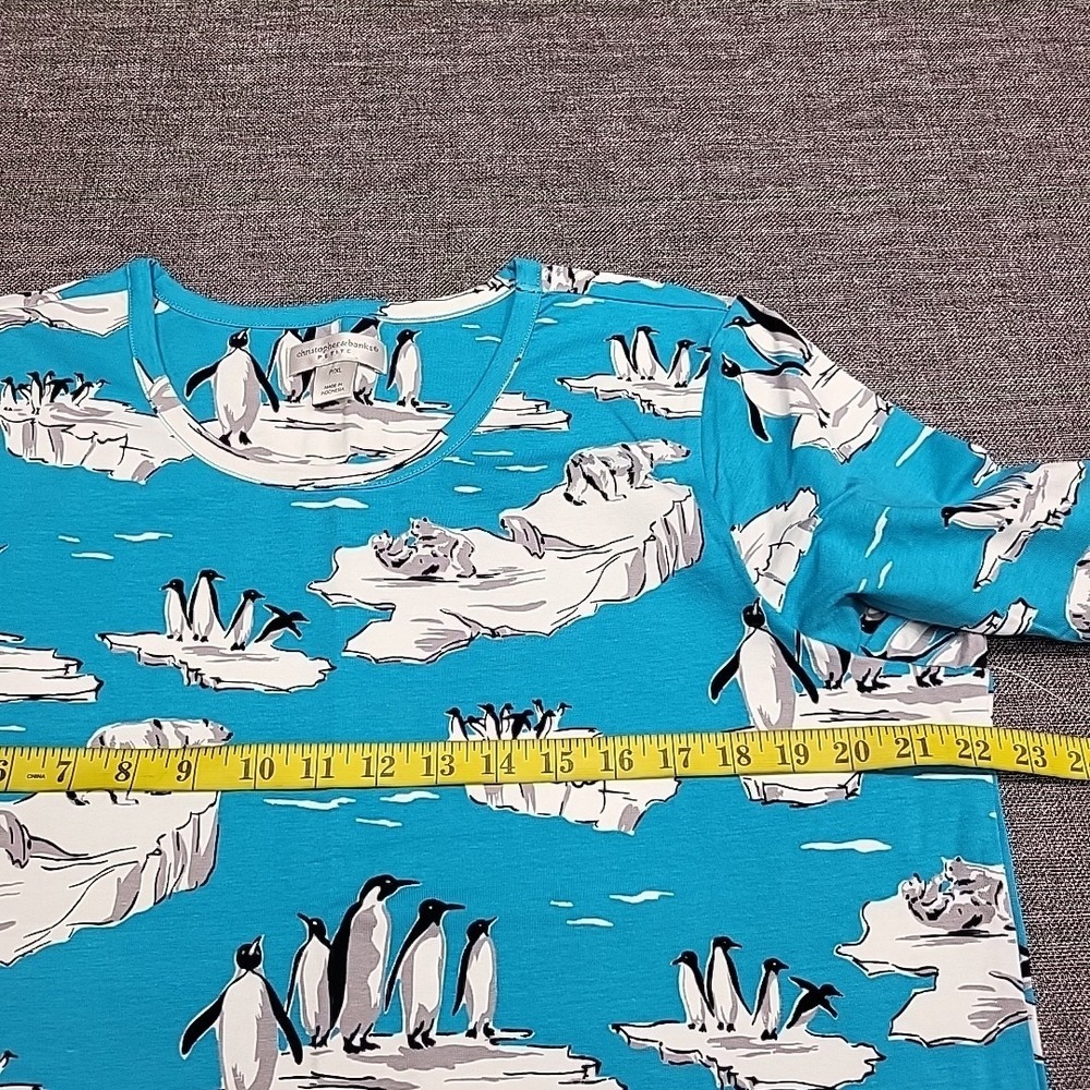 Christopher & Banks Penguin Polar Bear Graphic Print Top Petite XL Blue L/S Tee - Picture 2 of 9